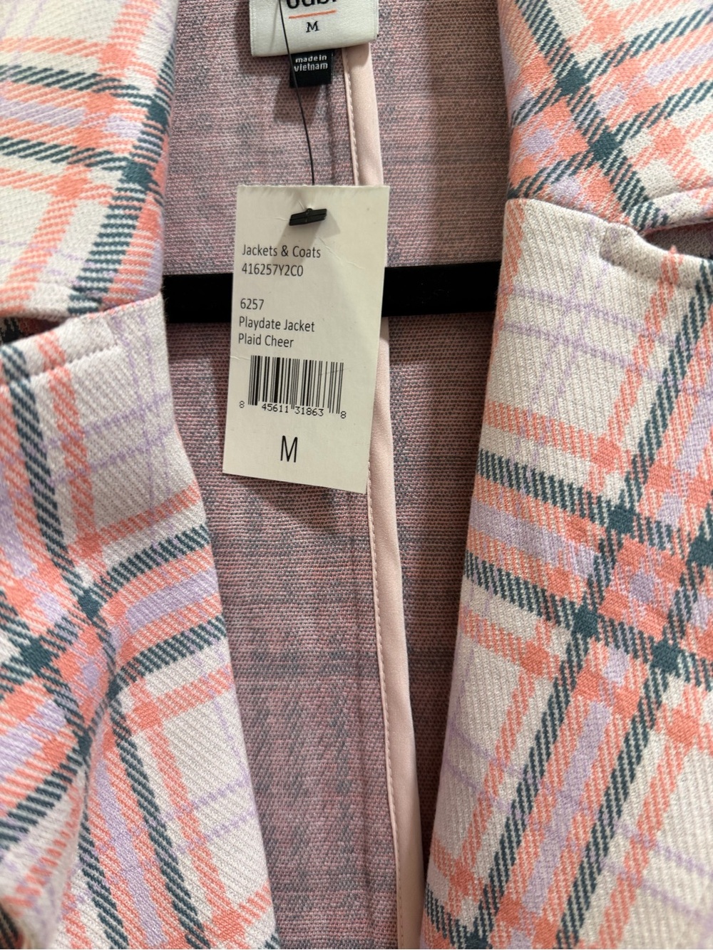 CAbi Pink Plaid Cropped Jacket NWT Size M - Picture 2 of 3